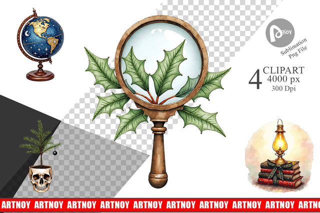 Clipart Dark Academia Scholarly Christmas Sublimation artnoy 