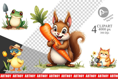 Clipart Derpy Garden Helpers Watercolor Sublimation artnoy 