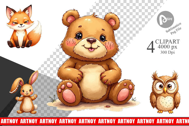 Clipart Derpy Gingerbread Woodland Creatures Sublimation artnoy 