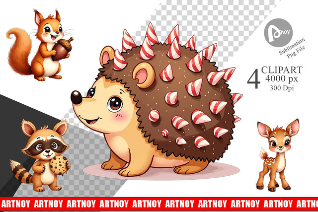 Clipart Derpy Gingerbread Woodland Creatures Sublimation artnoy 