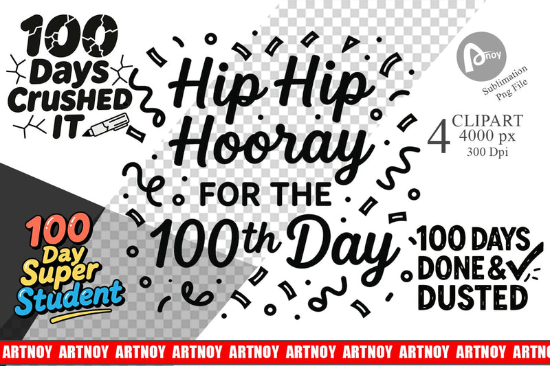Clipart Doodle Marker 100 Days of School Sublimation artnoy 