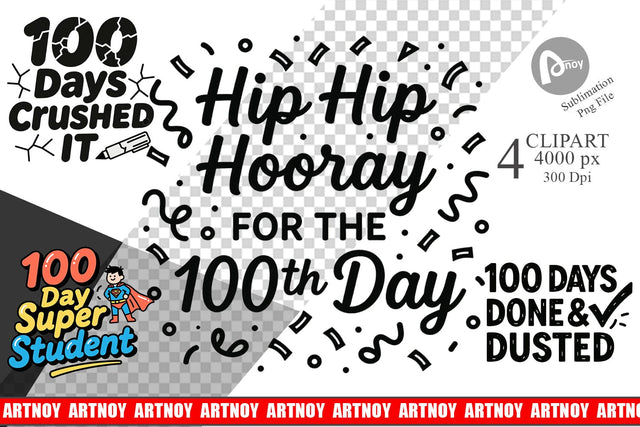 Clipart Doodle Marker 100 Days of School Sublimation artnoy 
