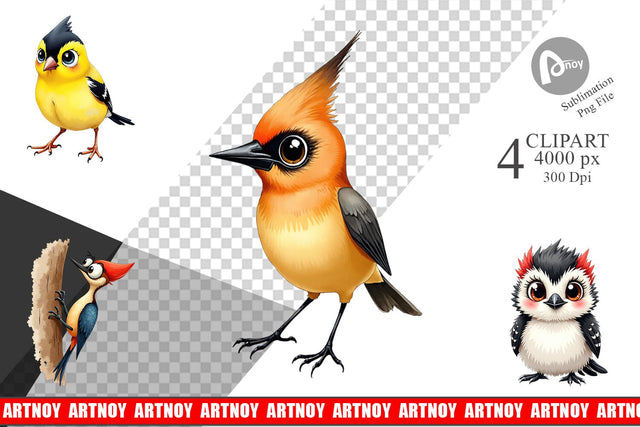 Clipart Enchanted Winter Birds Watercolor Sublimation artnoy 