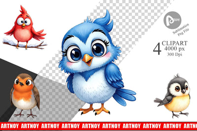 Clipart Enchanted Winter Birds Watercolor Sublimation artnoy 