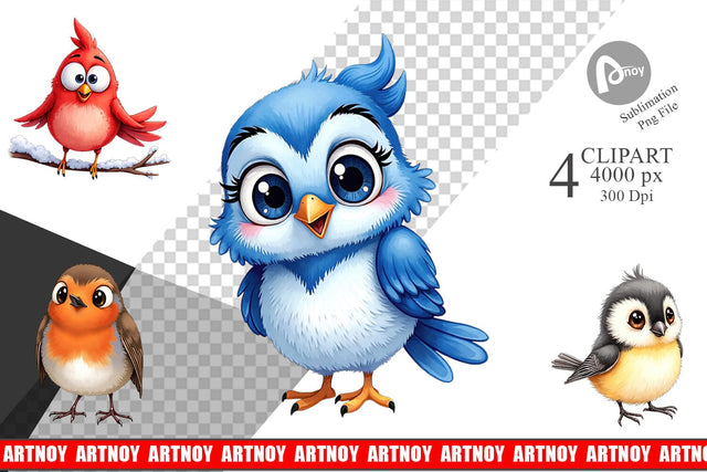 Clipart Enchanted Winter Birds Watercolor Sublimation artnoy 