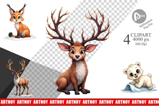 Clipart Enchanted Winter Forest & Arctic Friends Sublimation artnoy 