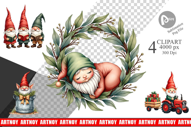 Clipart Farmhouse Christmas Gnomes Watercolor Sublimation artnoy 