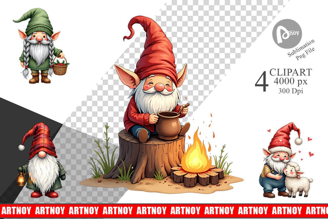 Clipart Farmhouse Christmas Gnomes Watercolor Sublimation artnoy 