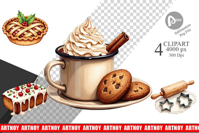 Clipart Farmhouse Christmas Kitchen Watercolor Sublimation artnoy 