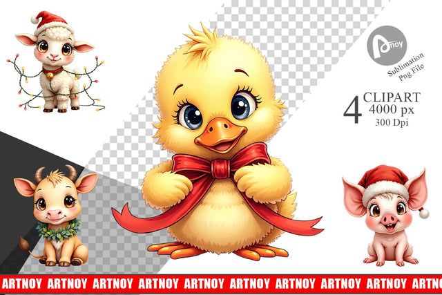 Clipart Festive Farmhouse Friends Vintage Christmas Sublimation artnoy 