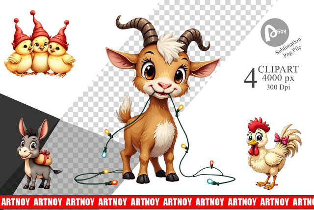 Clipart Festive Farmhouse Friends Vintage Christmas Sublimation artnoy 