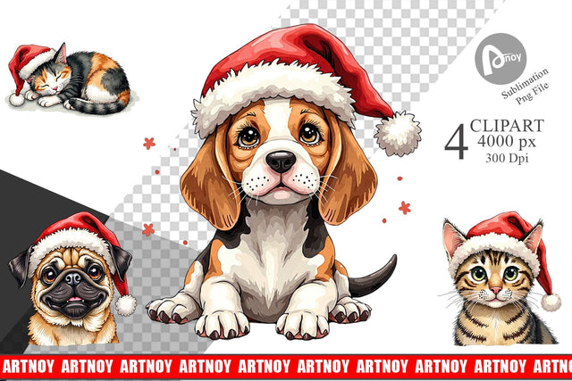 Clipart Festive Furry Friends Sublimation artnoy 