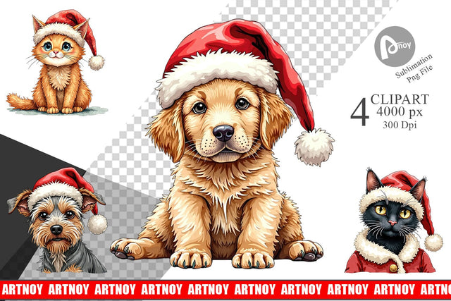 Clipart Festive Furry Friends Sublimation artnoy 