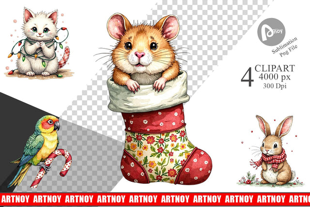Clipart Festive Patchwork Pets Sublimation artnoy 