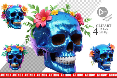 Clipart Floral Skull Sublimation artnoy 