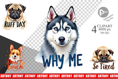 Clipart Funny Dog Watercolor Big Eye Sublimation artnoy 
