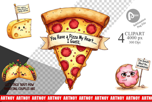 Clipart Funny Food Puns Valentine Sarcastic Love Bites Watercolor Sublimation artnoy 