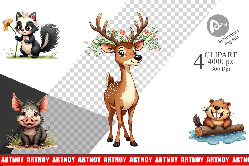 Clipart Funny Morning After Forest Animals Watercolor Sublimation artnoy 