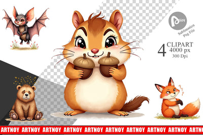 Clipart Funny Morning After Forest Animals Watercolor Sublimation artnoy 