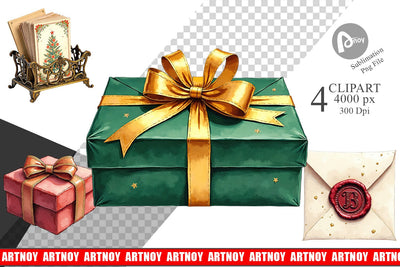 Clipart Gilded Age Christmas Mail & Parcel Watercolor Art Sublimation artnoy 