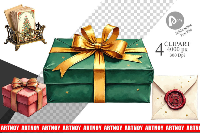 Clipart Gilded Age Christmas Mail & Parcel Watercolor Art Sublimation artnoy 