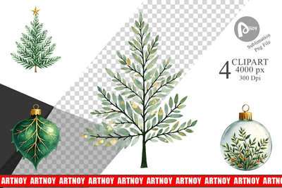 Clipart Gilded Botanical Watercolor Christmas Sublimation artnoy 