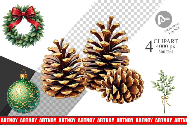 Clipart Gilded Evergreen Sublimation artnoy 