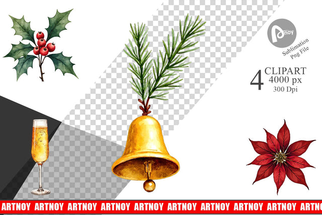 Clipart Gilded Evergreen Sublimation artnoy 