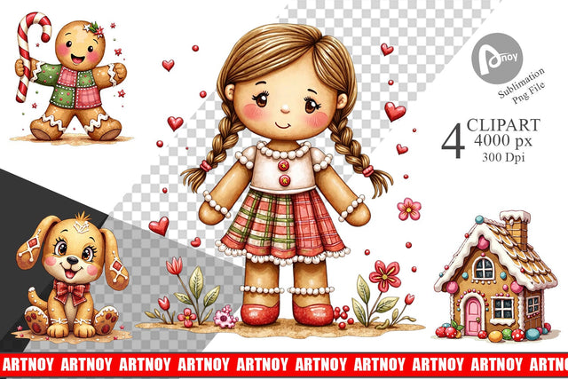 Clipart Gingerbread Patchwork Delights Sublimation artnoy 
