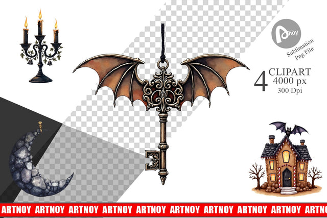 Clipart Gothic Elegance Watercolor Christmas Sublimation artnoy 