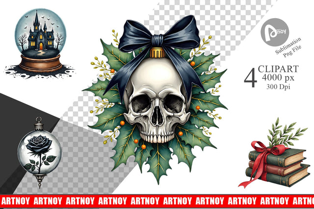 Clipart Gothic Elegance Watercolor Christmas Sublimation artnoy 
