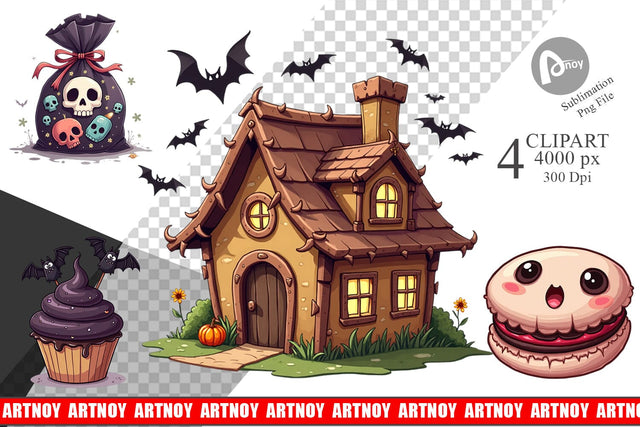 Clipart Gothic Halloween Candies and Treats Sublimation artnoy 