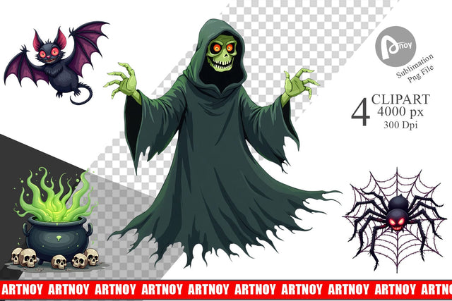 Clipart Gothic Halloween Creatures Sublimation artnoy 