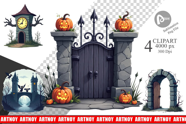 Clipart Gothic Halloween Gothic Architecture Sublimation artnoy 