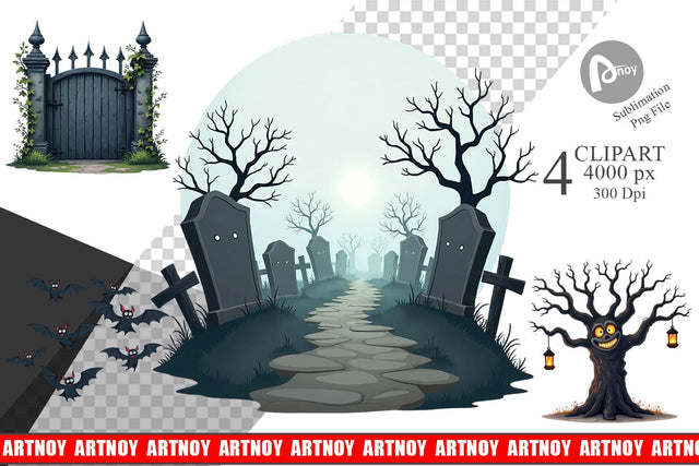 Clipart Gothic Halloween Haunted Forest Sublimation artnoy 