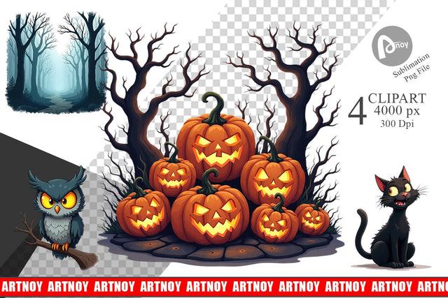 Clipart Gothic Halloween Haunted Forest Sublimation artnoy 