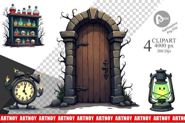 Clipart Gothic Haunted Objects Sublimation artnoy 