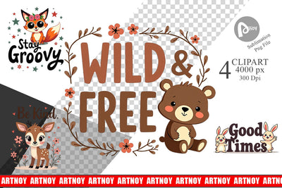 Clipart Groovy Friends Vintage Kawaii Animal Quote Sublimation artnoy 