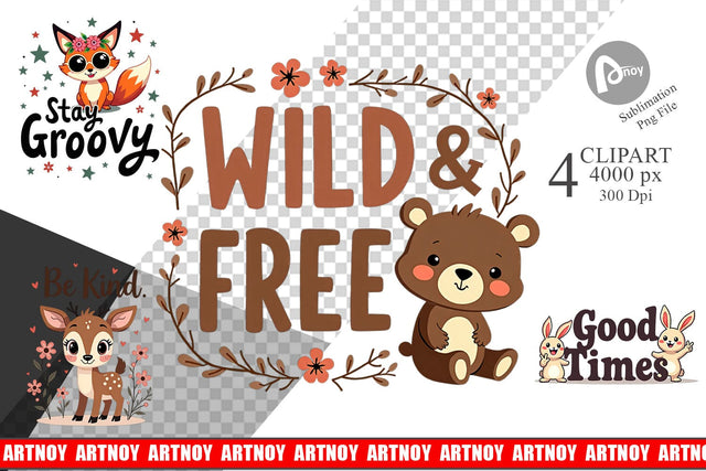 Clipart Groovy Friends Vintage Kawaii Animal Quote Sublimation artnoy 