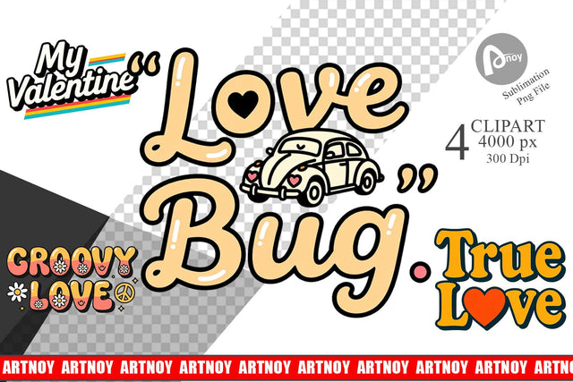 Clipart Groovy Love Retro Valentine Quotes Sublimation artnoy 