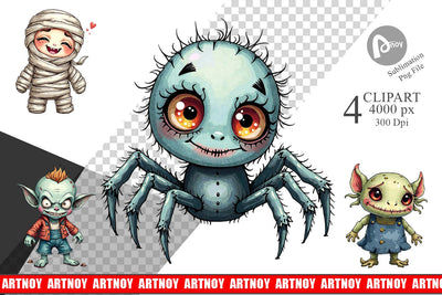 Clipart Halloween Characters Watercolor Sublimation artnoy 
