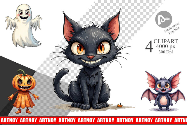 Clipart Halloween Characters Watercolor Sublimation artnoy 
