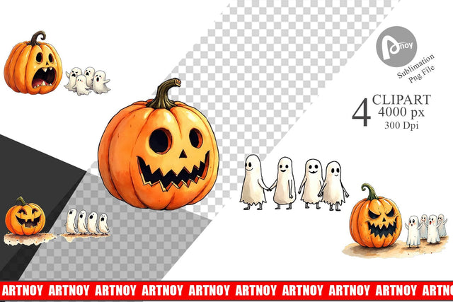 Clipart Halloween Pumpkin Ghosts Sublimation artnoy 