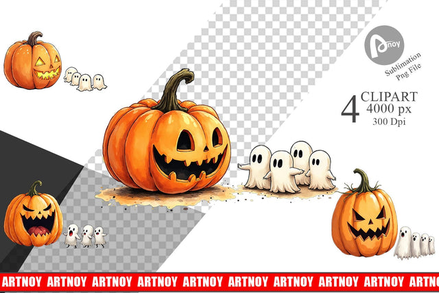 Clipart Halloween Pumpkin Ghosts Sublimation artnoy 