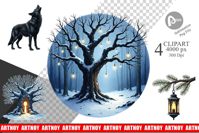 Clipart Haunted Forest Gothic Christmas Sublimation artnoy 