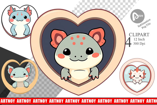 Clipart Heart Axolotl Sublimation artnoy 