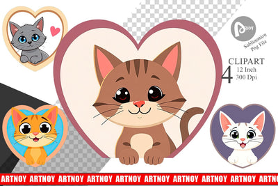 Clipart Heart Cat Sublimation artnoy 
