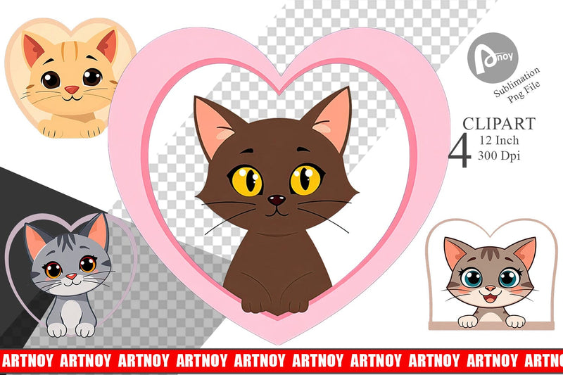 Clipart Heart Cat Sublimation artnoy 