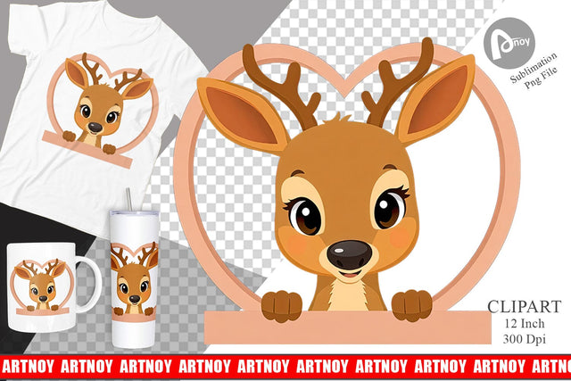 Clipart Heart Deer Sublimation artnoy 