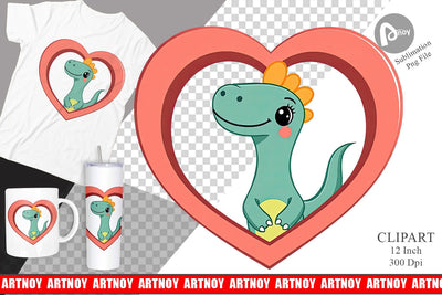 Clipart Heart Dinosaur Sublimation artnoy 